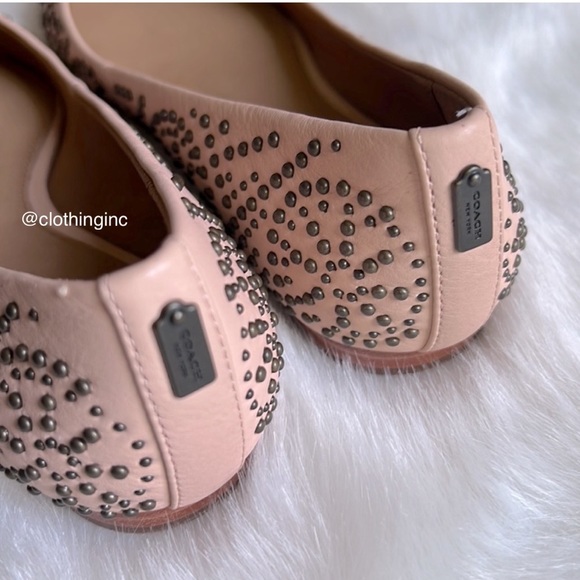 New COACH Pale Pink Point Toe Brass Color Stud Flats, No Box Included - Picture 3 of 4